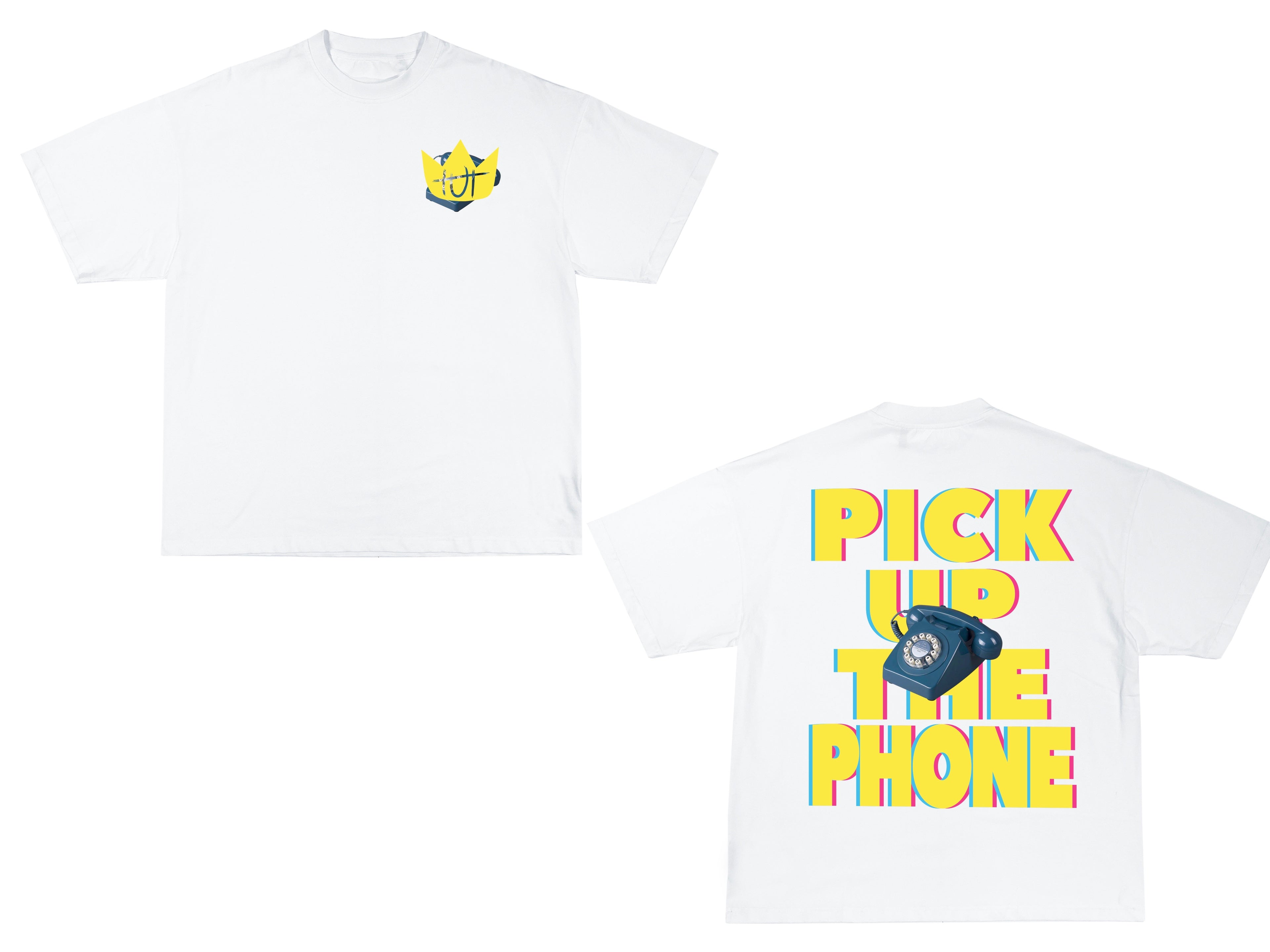 Pick Up The Phone — Retro Block Tee (White)